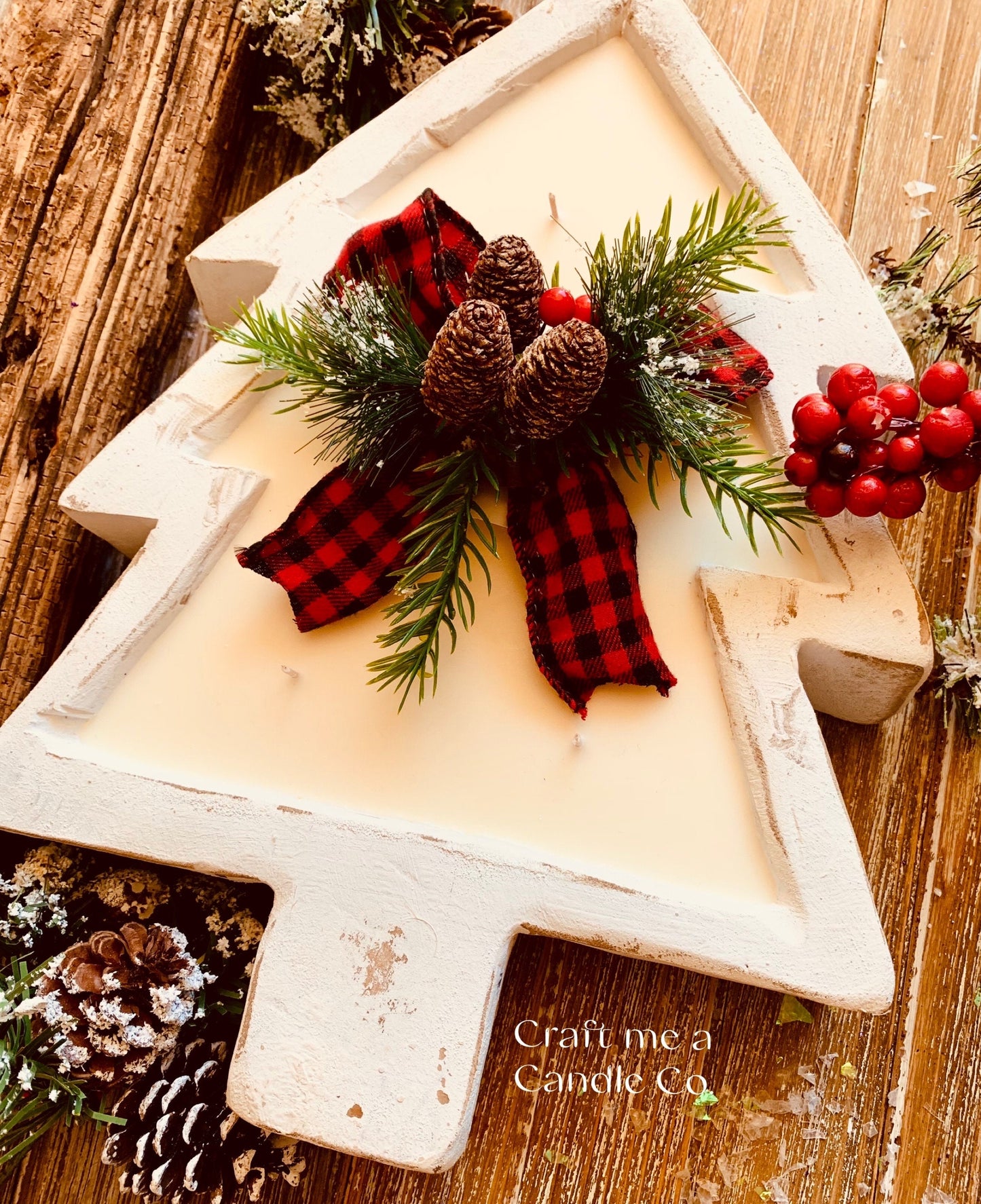 Christmas Tree Wood Dough Bowl Candle -Large Christmas Candle