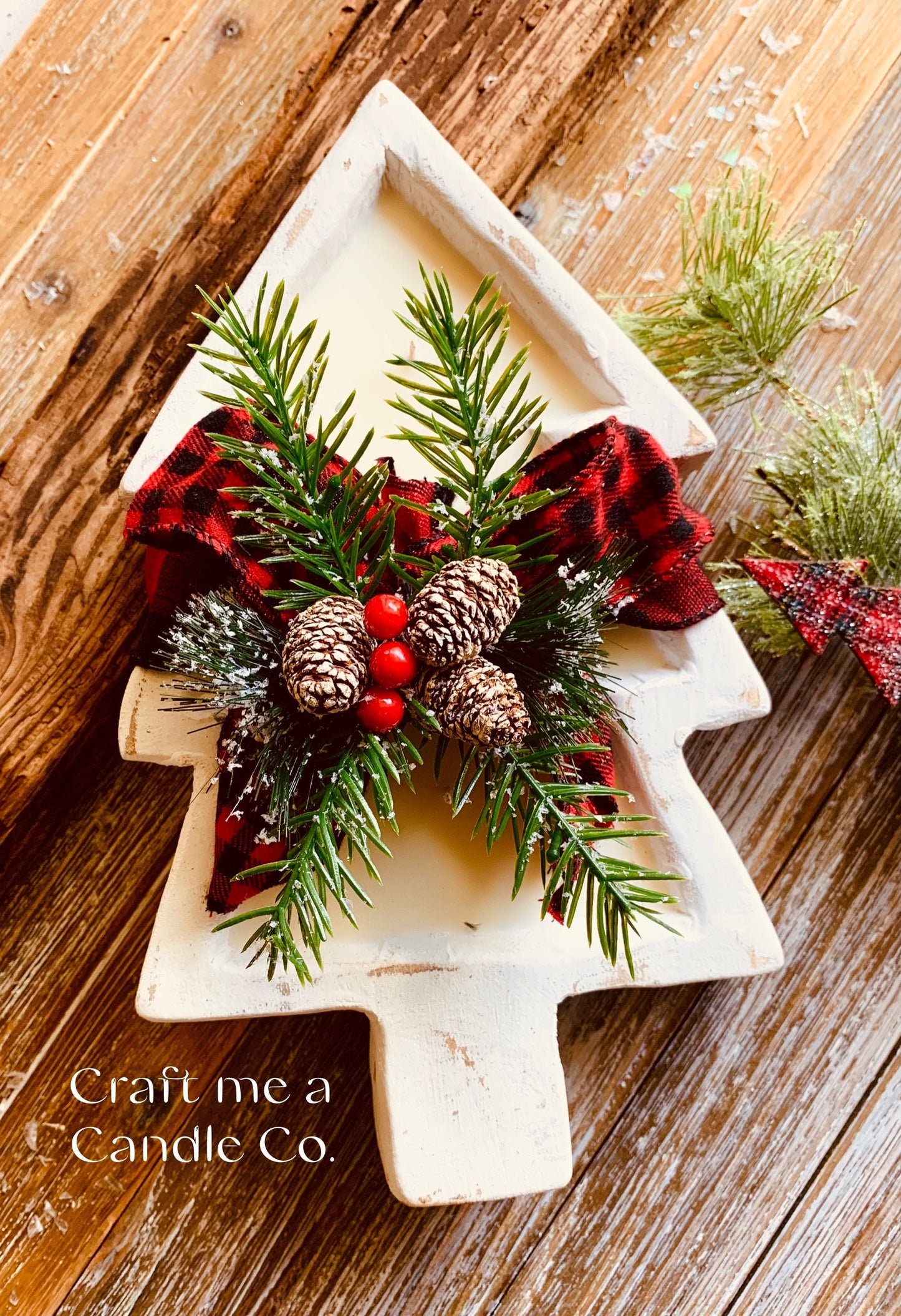 Christmas Tree Wood Dough Bowl Candle - Mini Christmas Candle