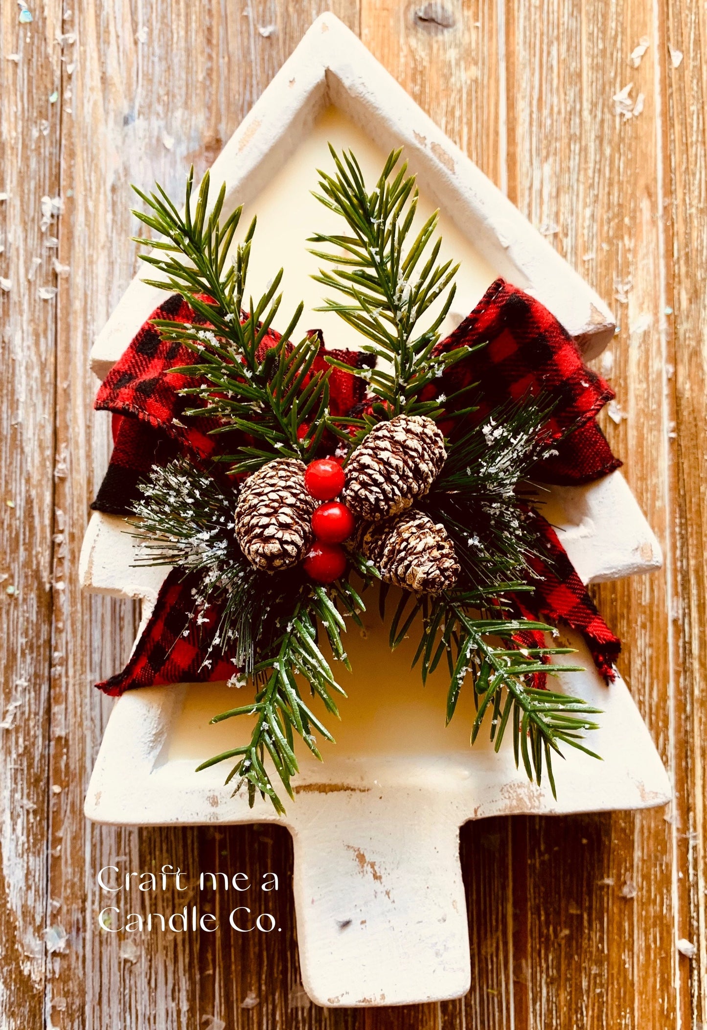 Christmas Tree Wood Dough Bowl Candle - Mini Christmas Candle