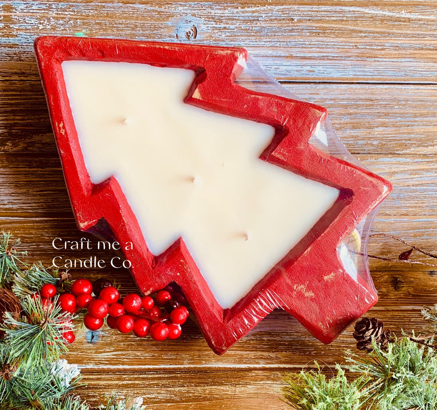 Christmas Tree Wood Dough Bowl Candle - Mini Christmas Candle