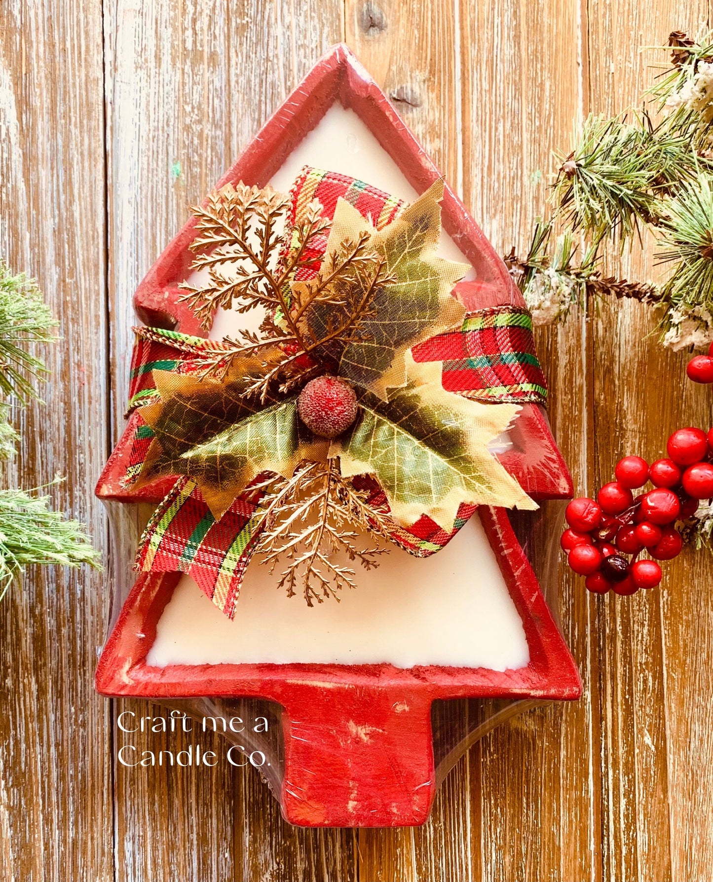 Christmas Tree Wood Dough Bowl Candle - Mini Christmas Candle