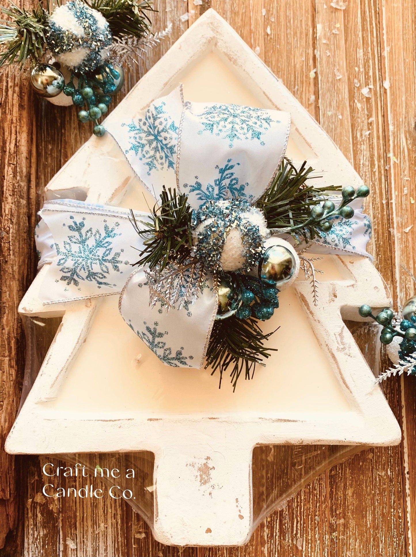 Christmas Tree Wood Dough Bowl Candle -Large Christmas Candle