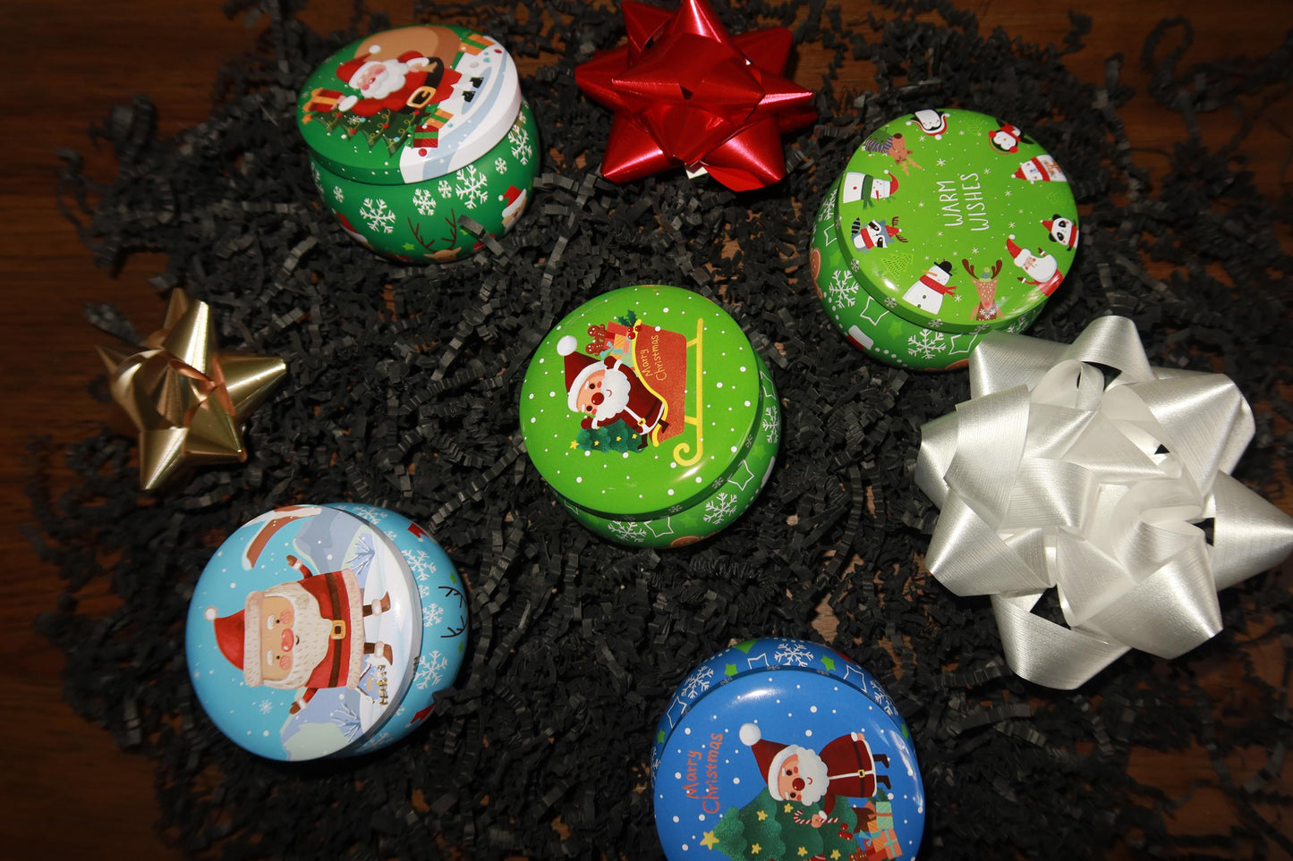 Christmas Mini Candle Tin 6oz, Holiday Scented Gift Candle, Santa & Christmas Tree Tin Candle, Stocking Stuffer Candle