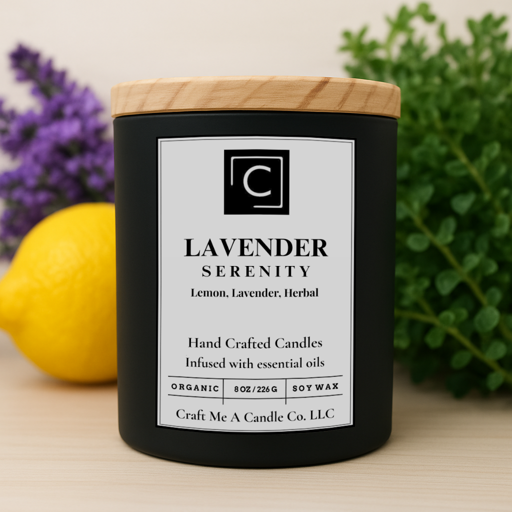 Lavender Serenity Scented Candle – Lemon, Lavender, Herbal | Natural Soy Wax Candles | Round Jar Candles