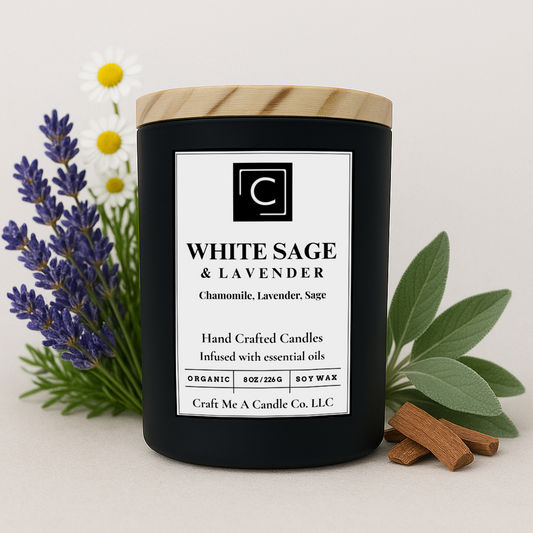 White Sage & Lavender Scented Candle – Chamomile, Lavender, Sage | Natural Soy Wax Candles | Round Jar Candles