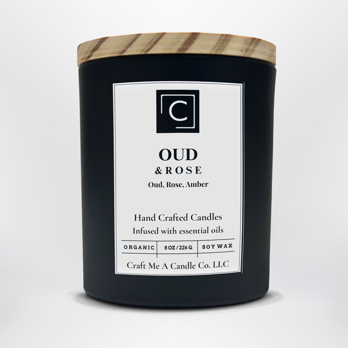 Oud & Rose Scented Candle – Oud, Rose, Amber | Natural Soy Wax Candles | Round Jar Candles