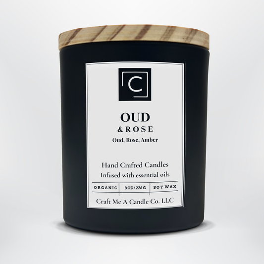 Oud & Rose Scented Candle – Oud, Rose, Amber | Natural Soy Wax Candles | Round Jar Candles