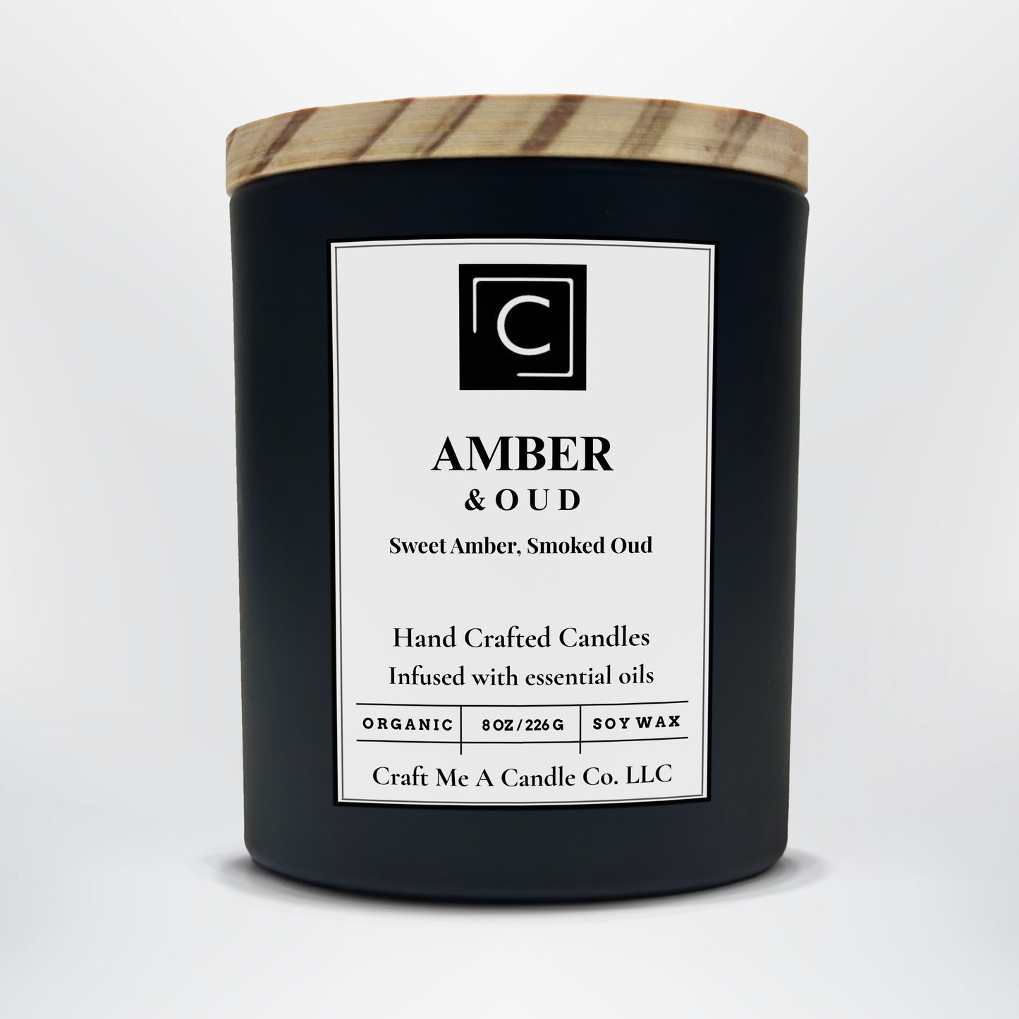 Amber & Oud Scented Candle – Sweet Amber, Smoked Oud | Natural Soy Wax Candles | Round Jar Candles