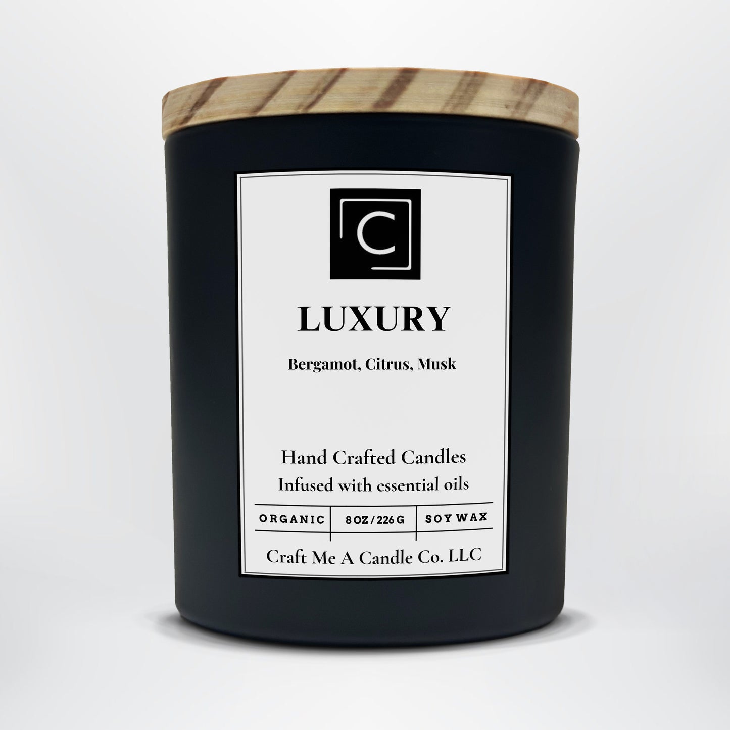 Luxury Scented Candle – Bergamot, Citrus, Musk | Natural Soy Wax Candles | Round Jar Candles