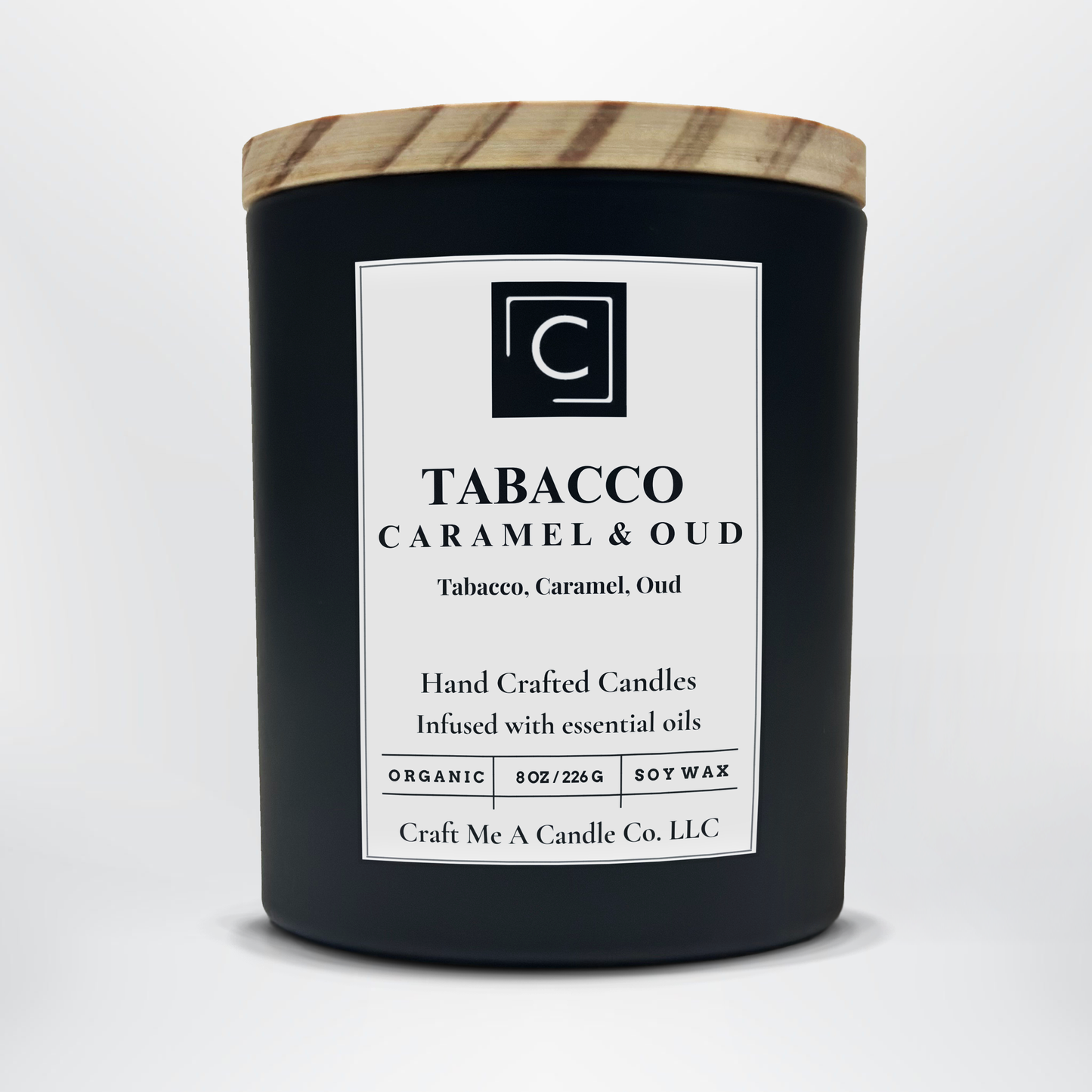 Tobacco Caramel & Oud Scented Candle – Tobacco, Caramel, Oud | Natural Soy Wax Candles | Round Jar Candles