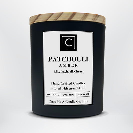 Patchouli Amber Scented Candle – Lily, Patchouli, Citrus | Natural Soy Wax Candles | Round Jar Candles