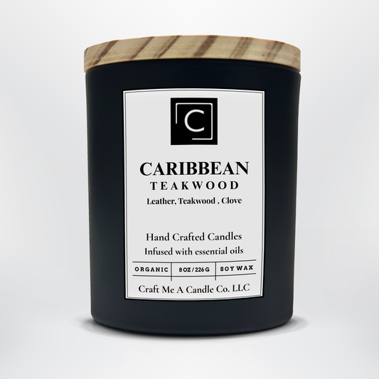 Caribbean Teakwood Scented Candle – Leather, Teakwood, Clove | Natural Soy Wax Candles | Round Jar Candles