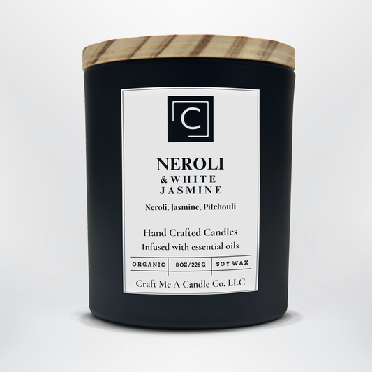 Neroli & White Jasmine Scented Candle – Neroli, Jasmine, Pitchouli | Natural Soy Wax Candles | Round Jar Candles