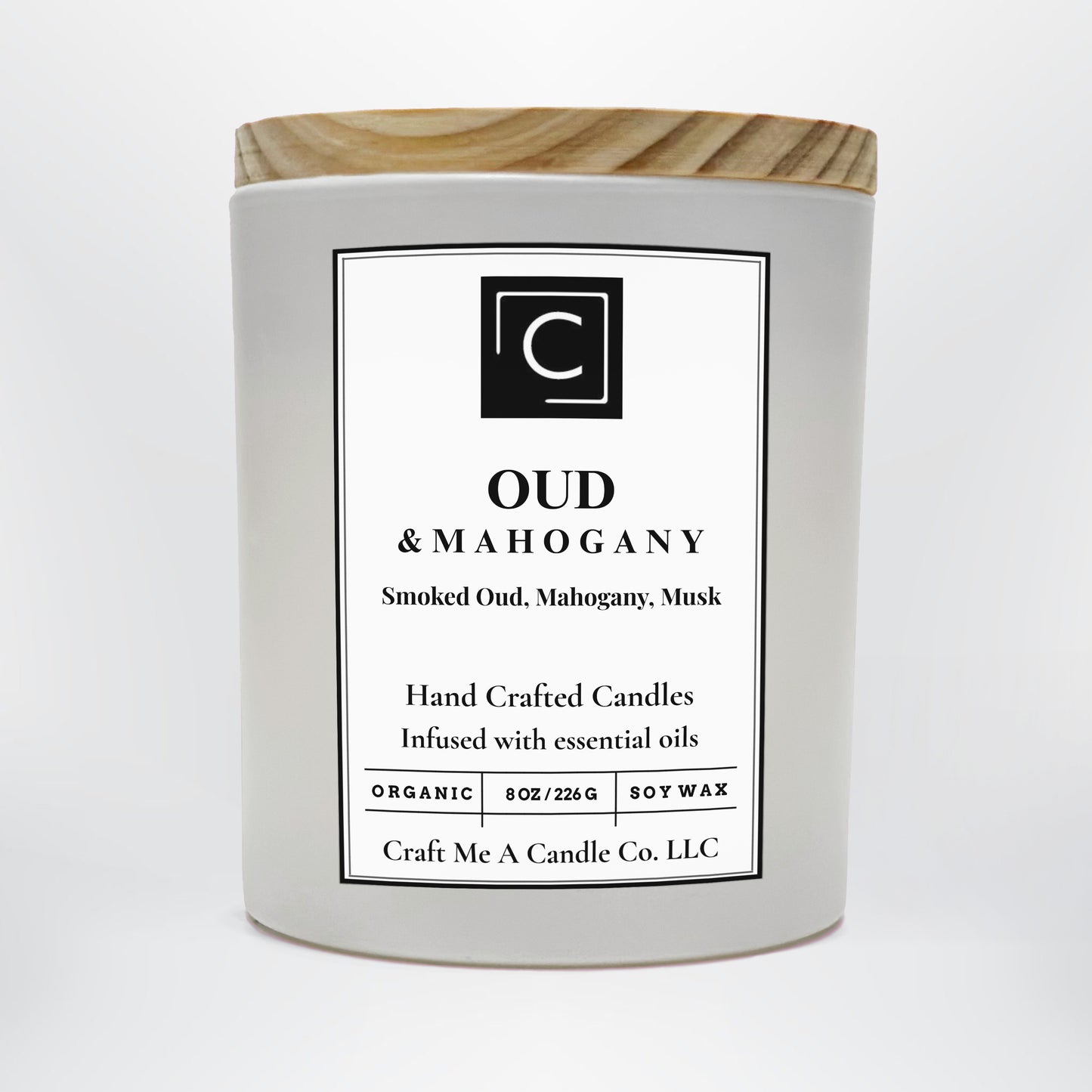Oud & Mahogany Scented Candle – Smoked Oud, Mahogany, Musk | Natural Soy Wax Candles | Round Jar Candles