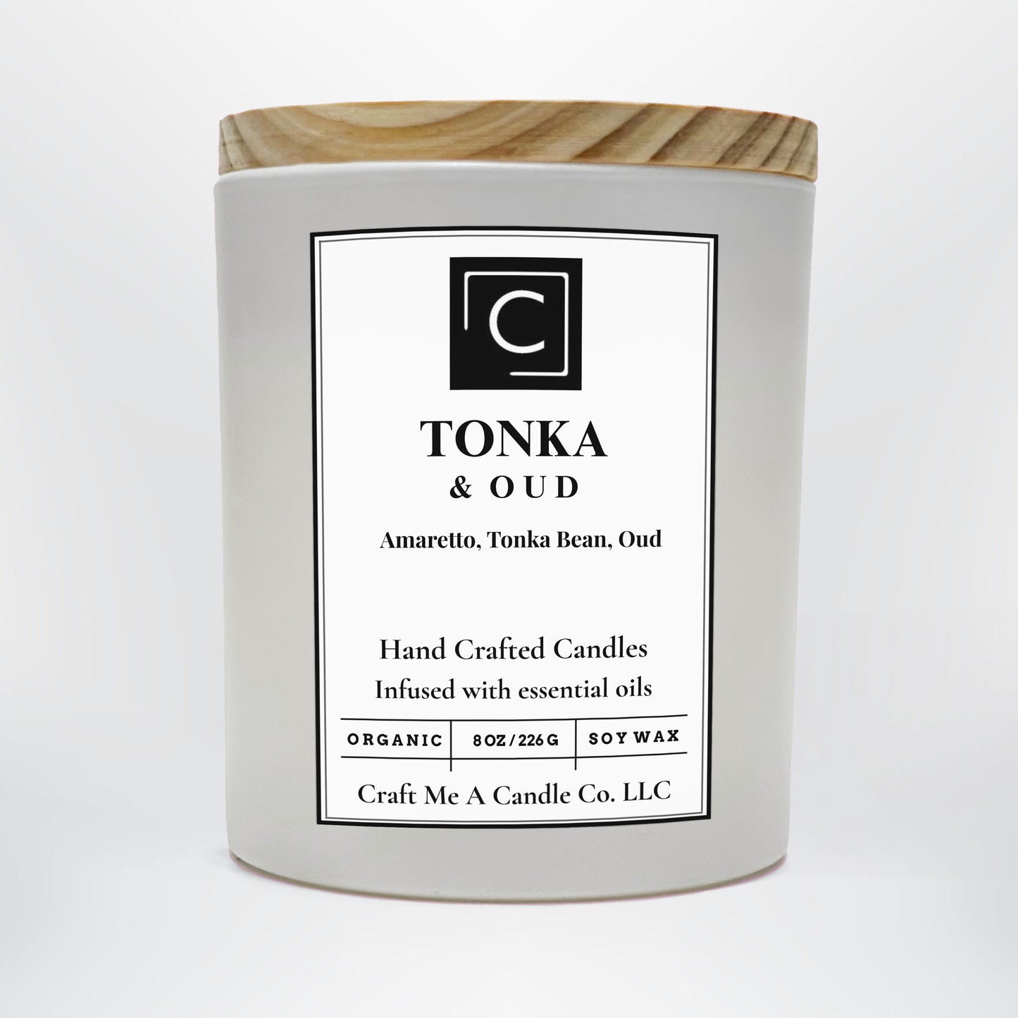 Tonka & Oud Scented Candle – Amaretto, Tonka Bean, Oud | Natural Soy Wax Candles | Round Jar Candles