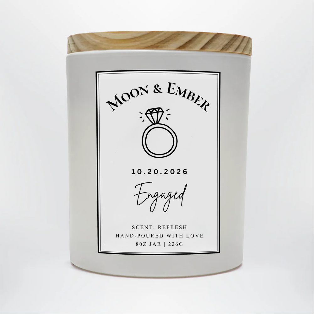 Personalized Engagement Candle | Custom Names And Date Soy Candle | Engagement Gift For Couple | 8oz Keepsake Candle