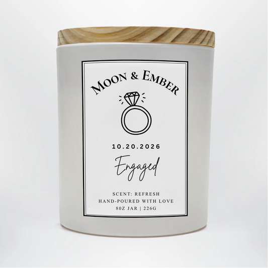 Personalized Engagement Candle | Custom Names And Date Soy Candle | Engagement Gift For Couple | 8oz Keepsake Candle