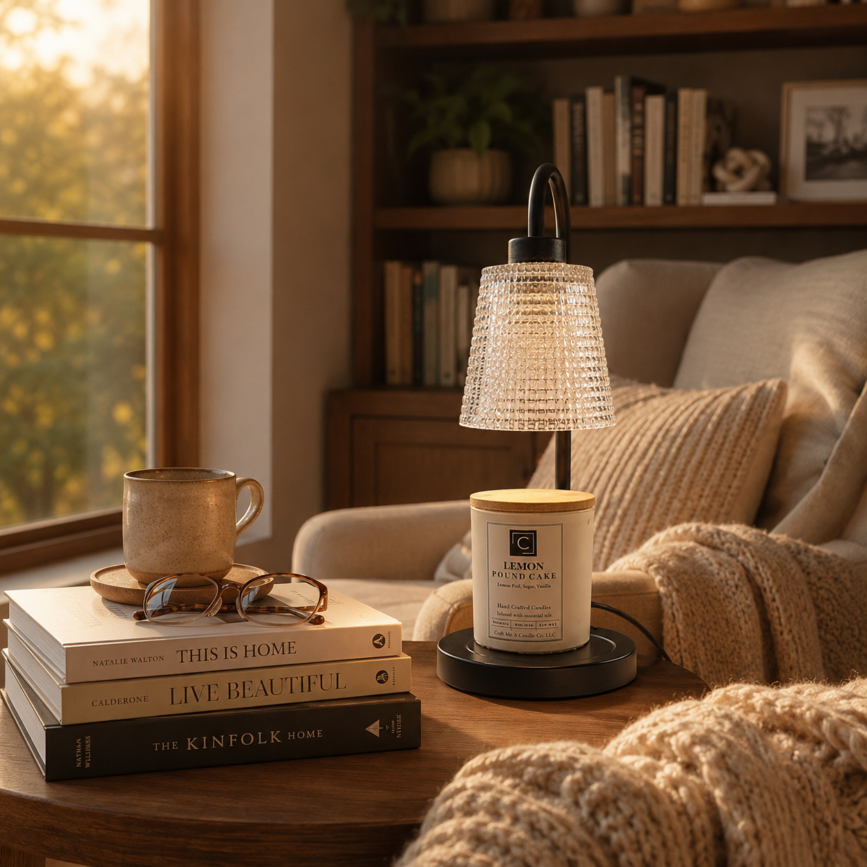 Dimmable Electric Candle Warmer Lamp | Wax Melter With Ribbed Glass Shade | Cozy Room Decor | Top Down Candle Melt | Black Metal Lamp