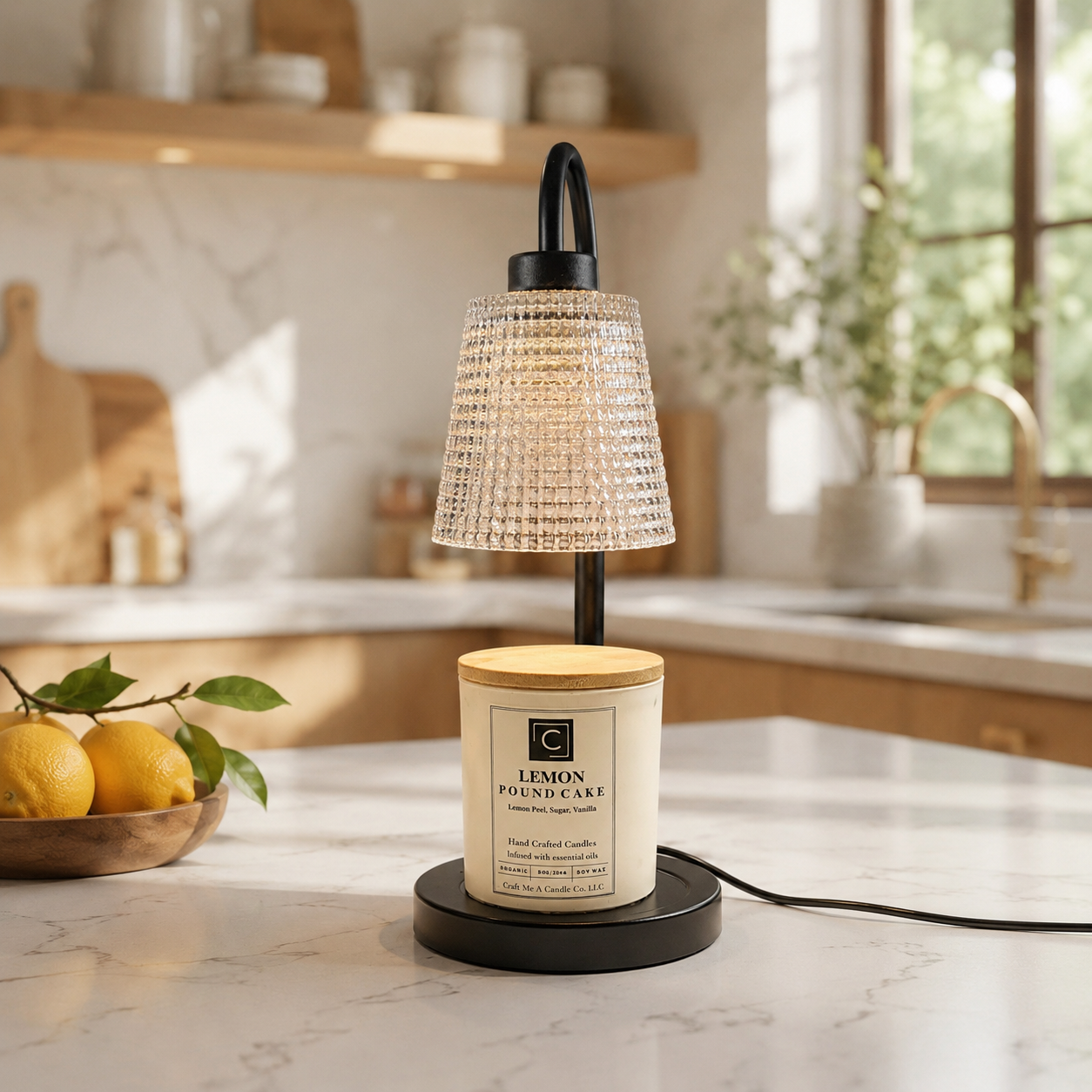 Dimmable Electric Candle Warmer Lamp | Wax Melter With Ribbed Glass Shade | Cozy Room Decor | Top Down Candle Melt | Black Metal Lamp