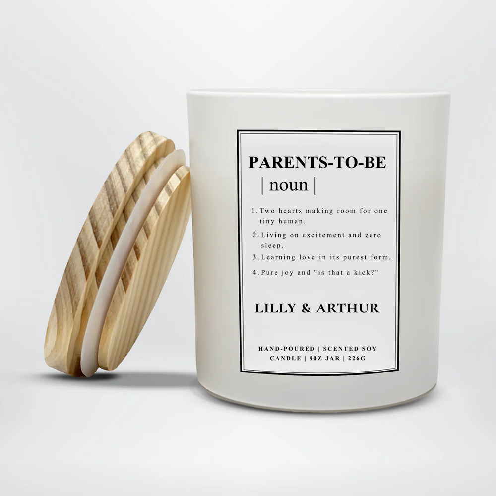 Personalized Parents To Be Candle | Expecting Parents Gift | New Mom and Dad Candle | Baby Shower Soy Candle 8oz