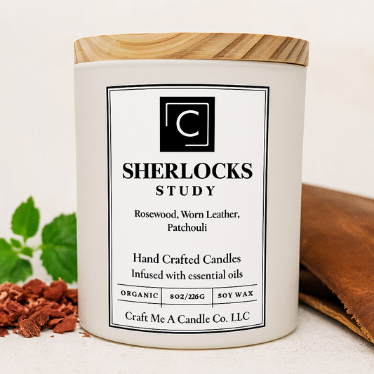Sherlocks Study Soy Candle | Rosewood, Worn Leather & Patchouli Candle | Handcrafted Soy Wax Candle | Perfect Birthday Gift