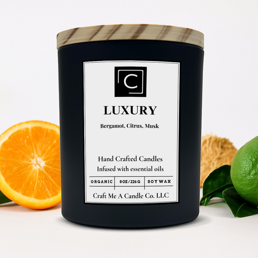 Luxury Scented Candle – Bergamot, Citrus, Musk | Natural Soy Wax Candles | Round Jar Candles