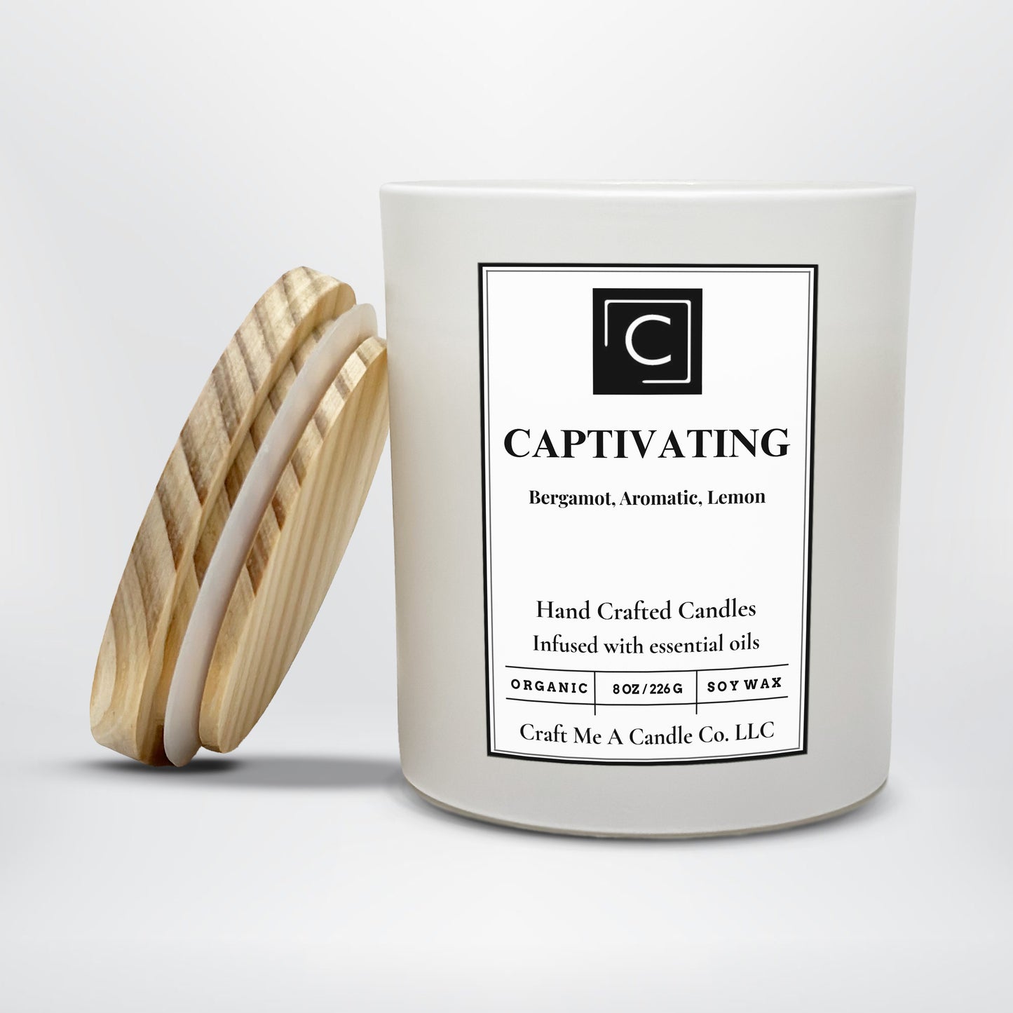 Captivating Scented Candle – Bergamot, Aromatic, Lemon | Natural Soy Wax Candles | Round Jar Candles