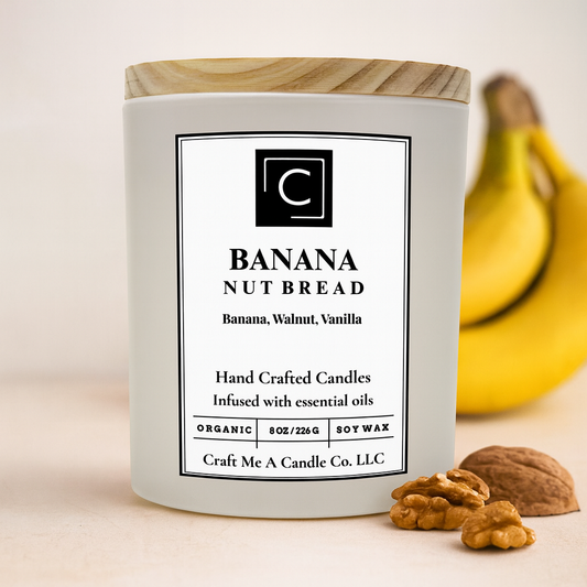 Banana Nut Bread Soy Candle | Banana, Walnut, Vanilla | Hand Crafted Scented Candle With Essential Oils | 8oz Black Jar Candle