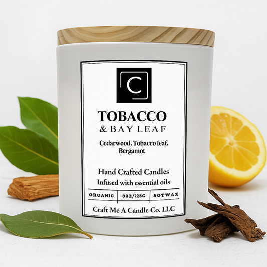 Tobacco & Bay Leaf Candle | Cedarwood, Tobacco Leaf, Bergamot Candle | Natural Soy Wax Candle | Fall Gift Idea | Relaxing Candle