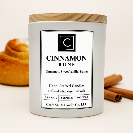 Cinnamon Buns Soy Candle | Cinnamon, Sweet Vanilla & Butter | Cozy Scented Candle | 8oz Round Jar Candle | Natural Soy Wax Candles