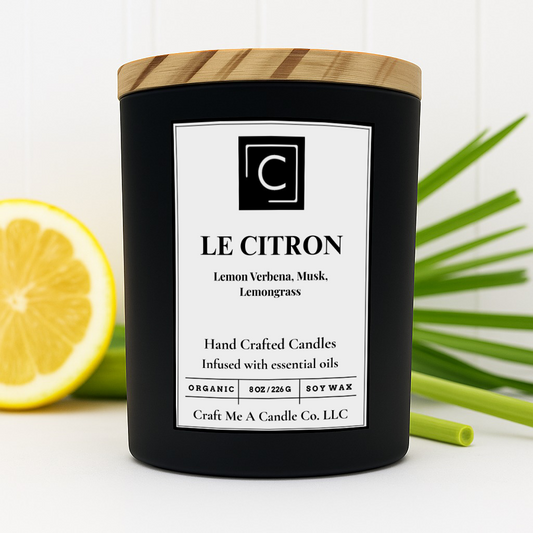 Le Citron Scented Candle – Lemon Verbena, Musk, Lemongrass | Natural Soy Wax Candles | Round Jar Candles