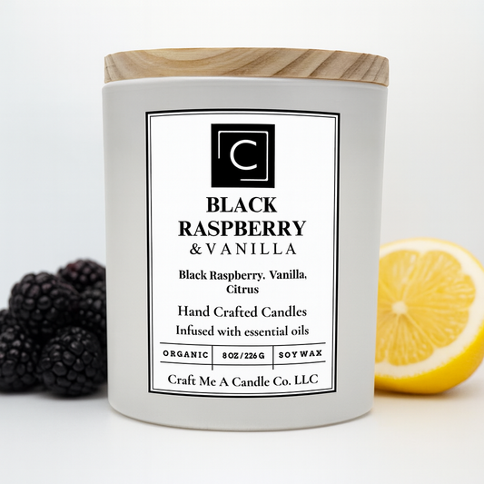 Black Raspberry Vanilla Soy Candle | Black Raspberry, Vanilla, Citrus | Natural Soy Wax Candles | Round Jar Candles | Essential Oil Scented