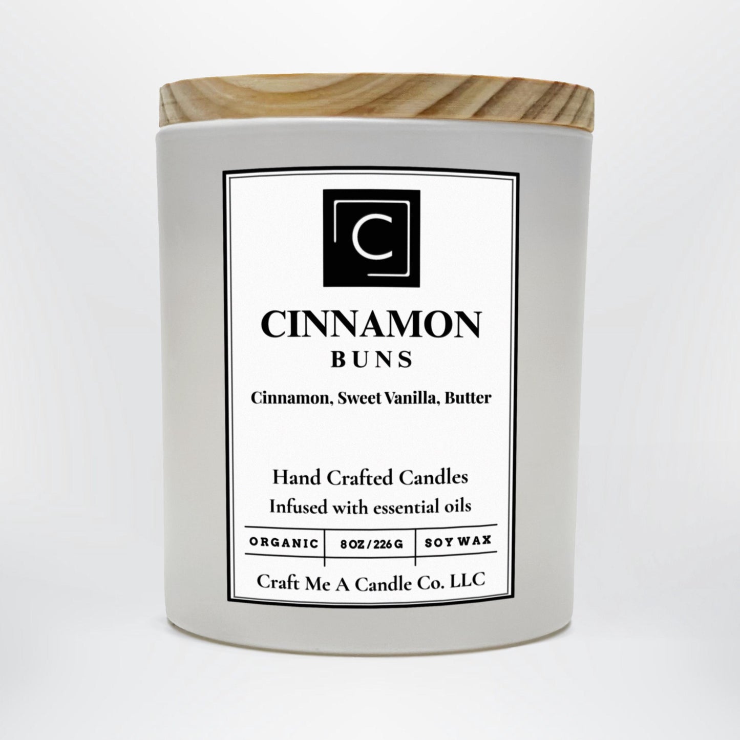 Cinnamon Buns Soy Candle | Cinnamon, Sweet Vanilla & Butter | Cozy Scented Candle | 8oz Round Jar Candle | Natural Soy Wax Candles