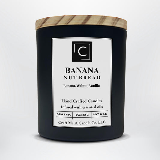Banana Nut Bread Soy Candle | Banana, Walnut, Vanilla | Hand Crafted Scented Candle With Essential Oils | 8oz Black Jar Candle