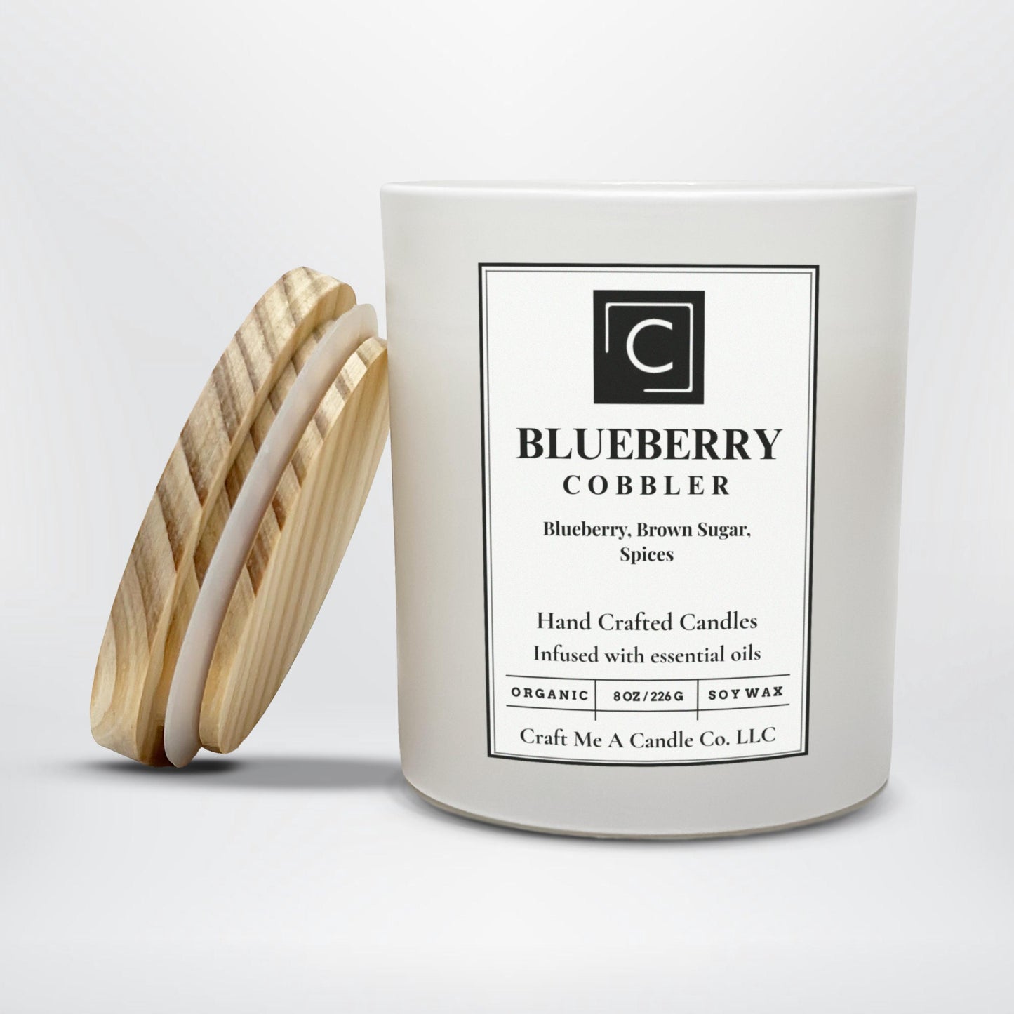 Blueberry Cobbler Soy Candle | Blueberry, Brown Sugar, Spices | Natural Soy Wax Candles | 8oz Black Jar Candle | Hand Crafted Scented Candle