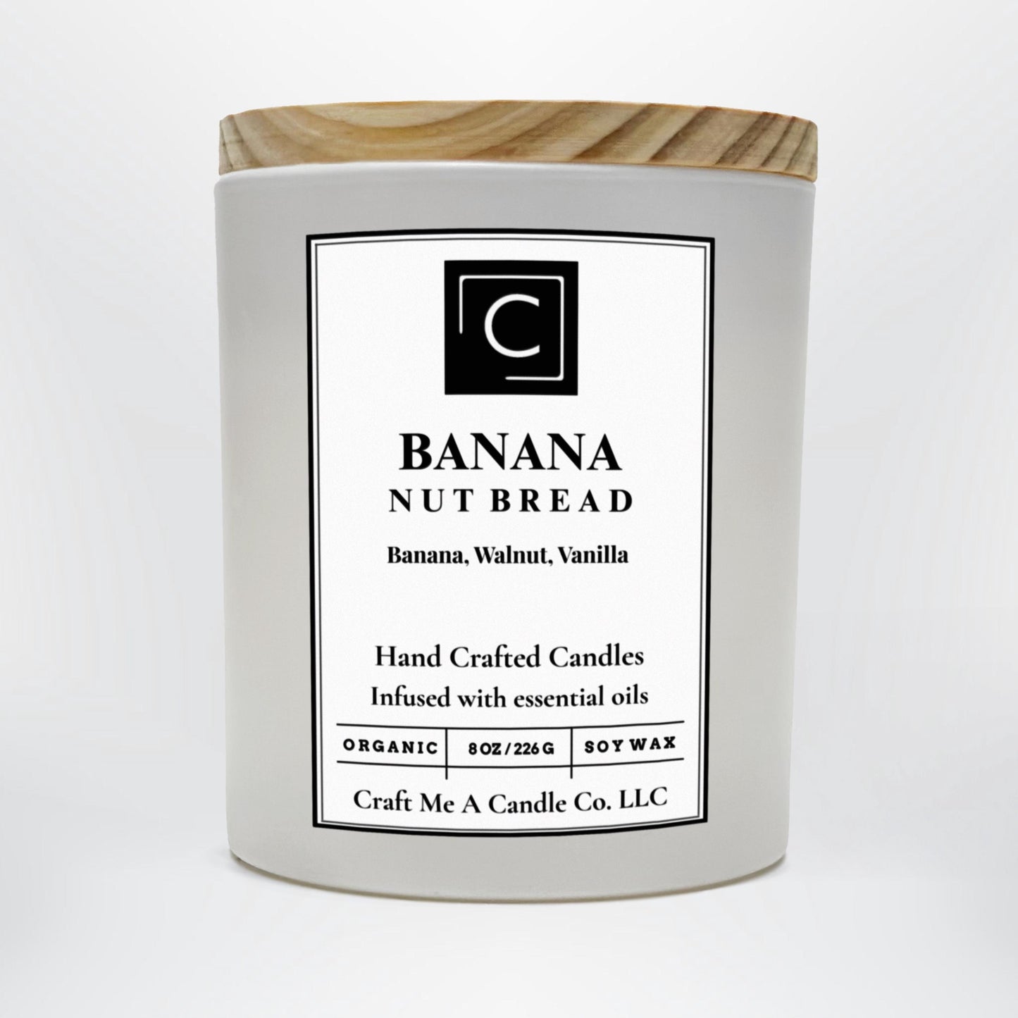Banana Nut Bread Soy Candle | Banana, Walnut, Vanilla | Hand Crafted Scented Candle With Essential Oils | 8oz Black Jar Candle