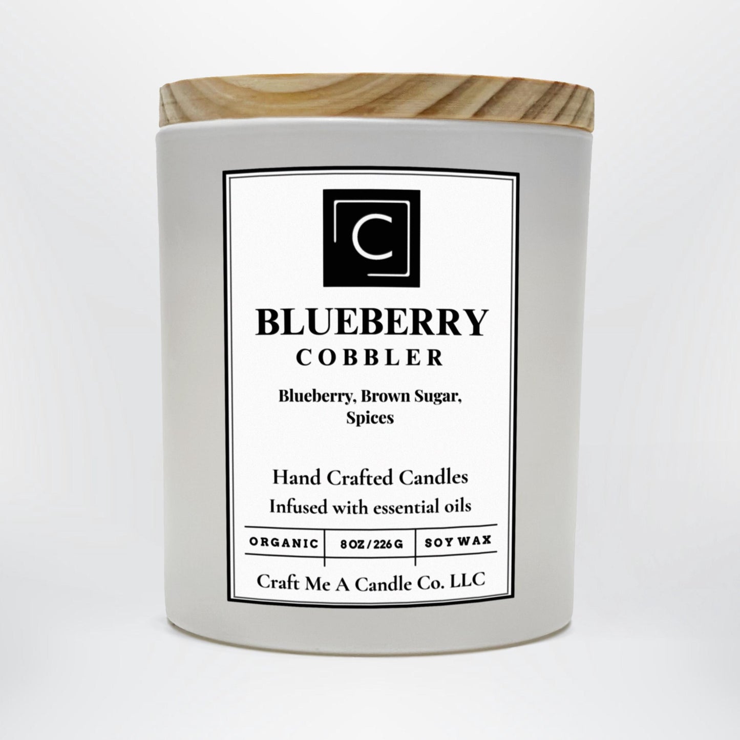 Blueberry Cobbler Soy Candle | Blueberry, Brown Sugar, Spices | Natural Soy Wax Candles | 8oz Black Jar Candle | Hand Crafted Scented Candle