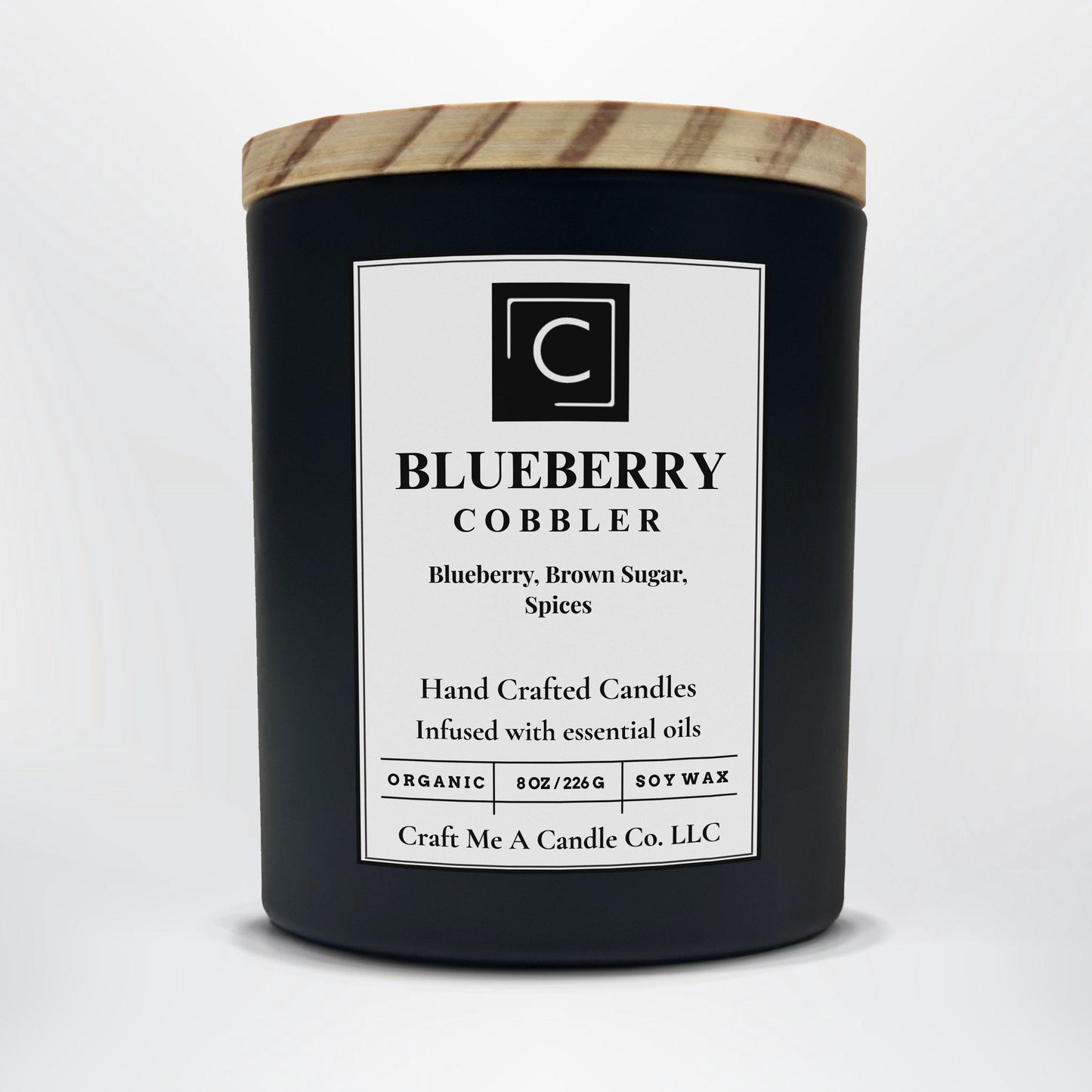 Blueberry Cobbler Soy Candle | Blueberry, Brown Sugar, Spices | Natural Soy Wax Candles | 8oz Black Jar Candle | Hand Crafted Scented Candle