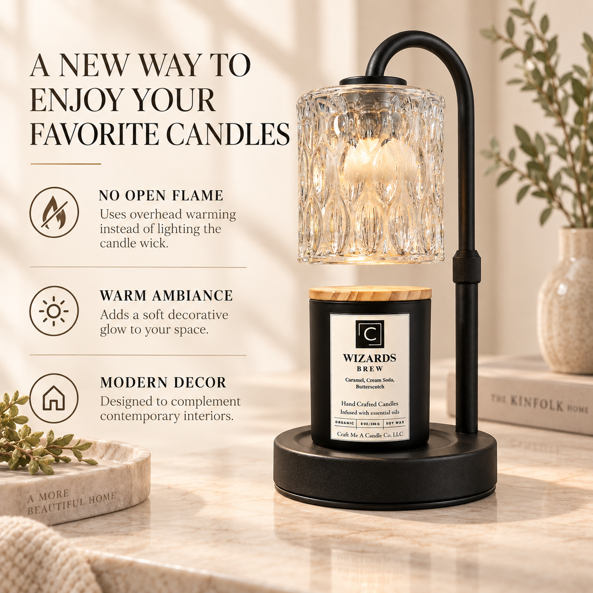 Electric Candle Warmer Lamp With Glass Shade | Metal Gooseneck Dimmable Lamp | Candle Lover Gift