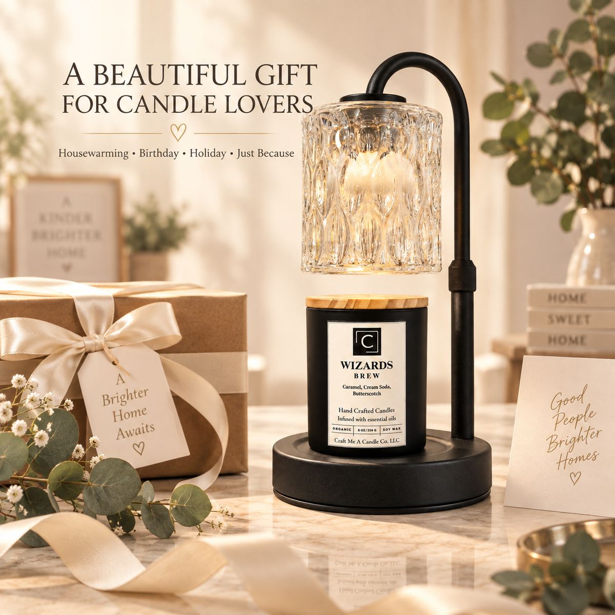 Electric Candle Warmer Lamp With Glass Shade | Metal Gooseneck Dimmable Lamp | Candle Lover Gift