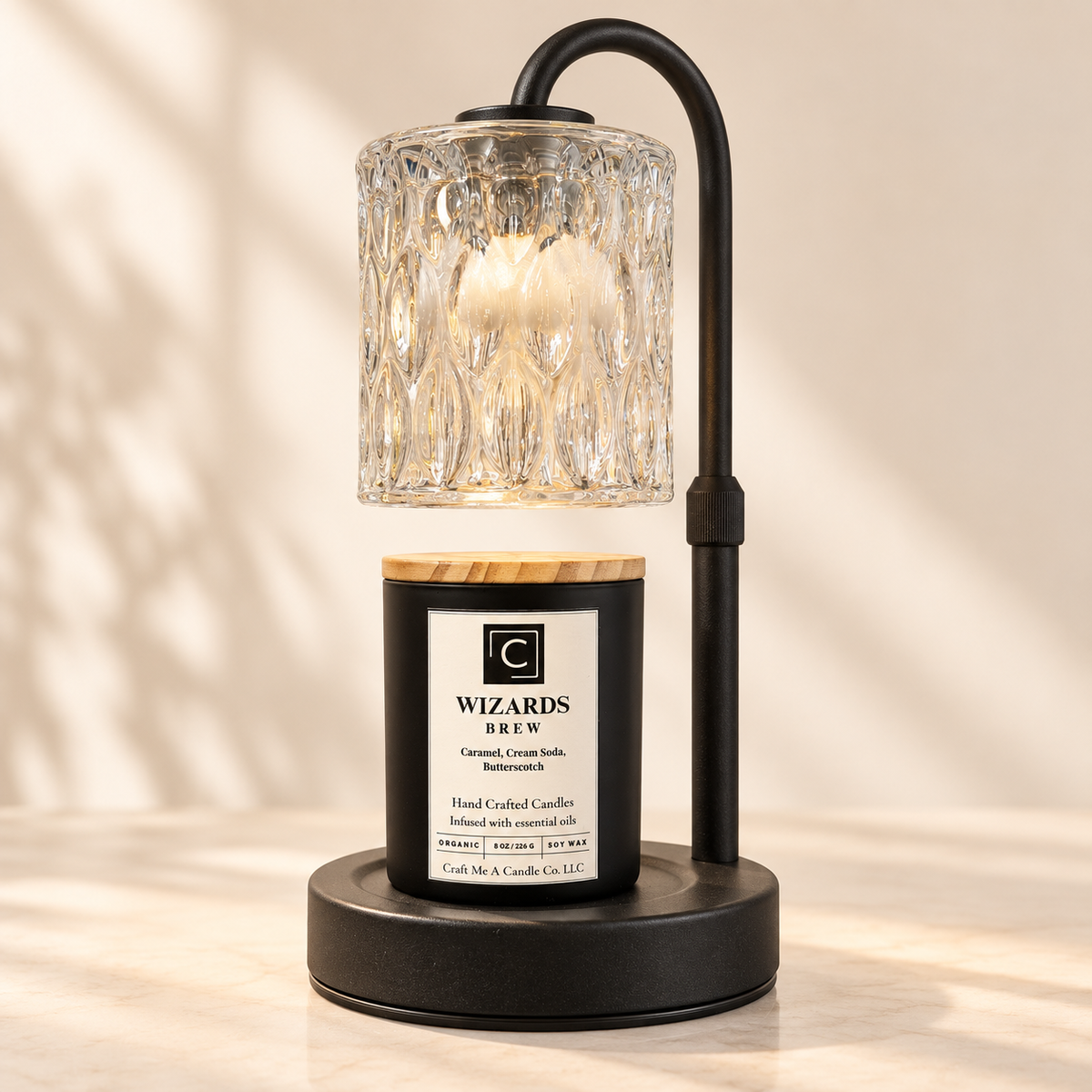 Electric Candle Warmer Lamp With Glass Shade | Metal Gooseneck Dimmable Lamp | Candle Lover Gift