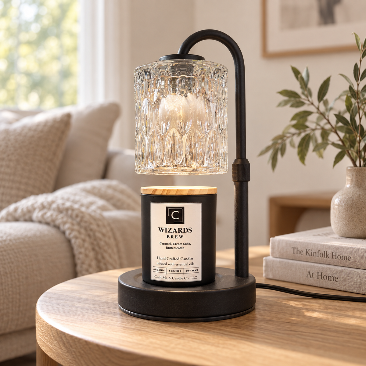 Electric Candle Warmer Lamp With Glass Shade | Metal Gooseneck Dimmable Lamp | Candle Lover Gift
