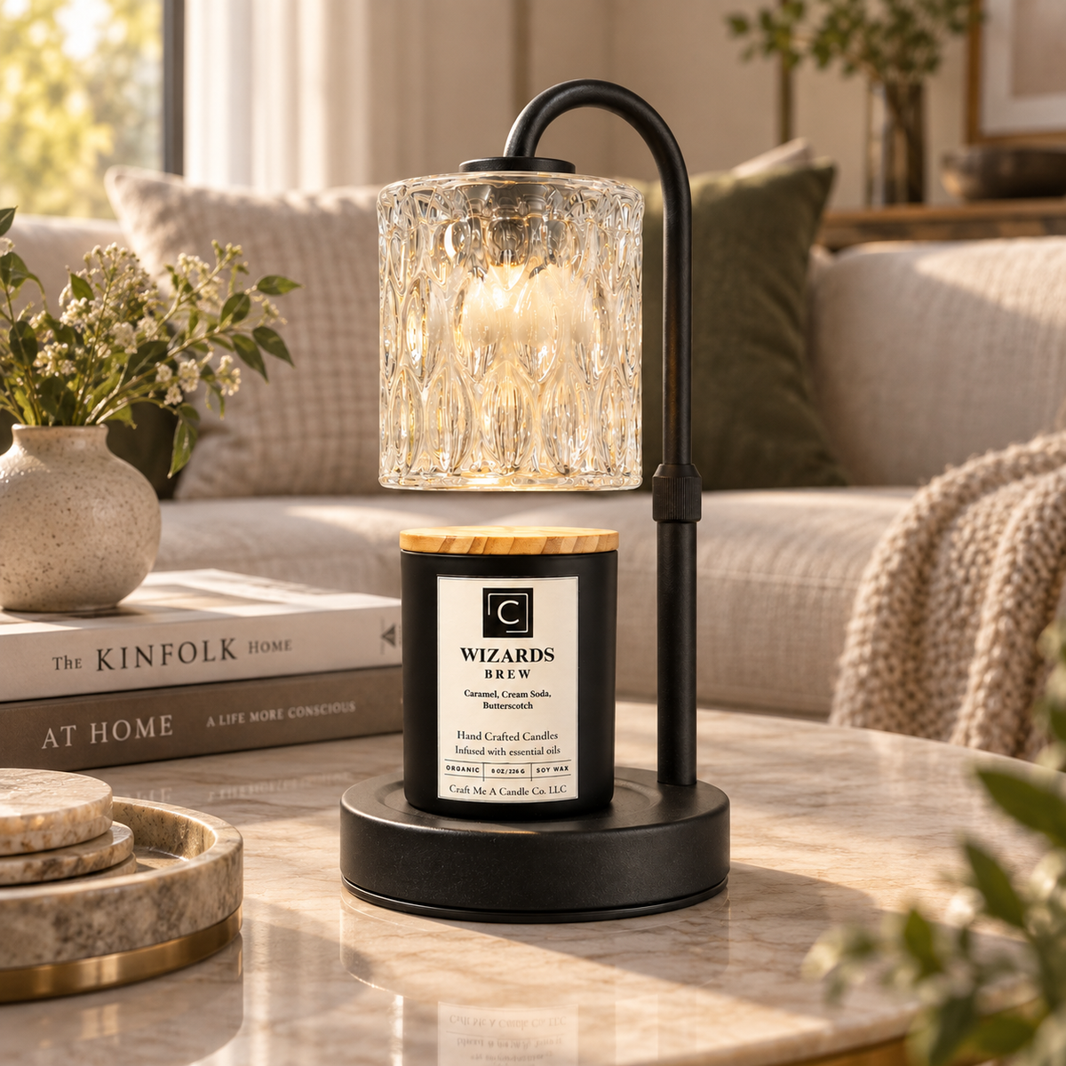 Electric Candle Warmer Lamp With Glass Shade | Metal Gooseneck Dimmable Lamp | Candle Lover Gift