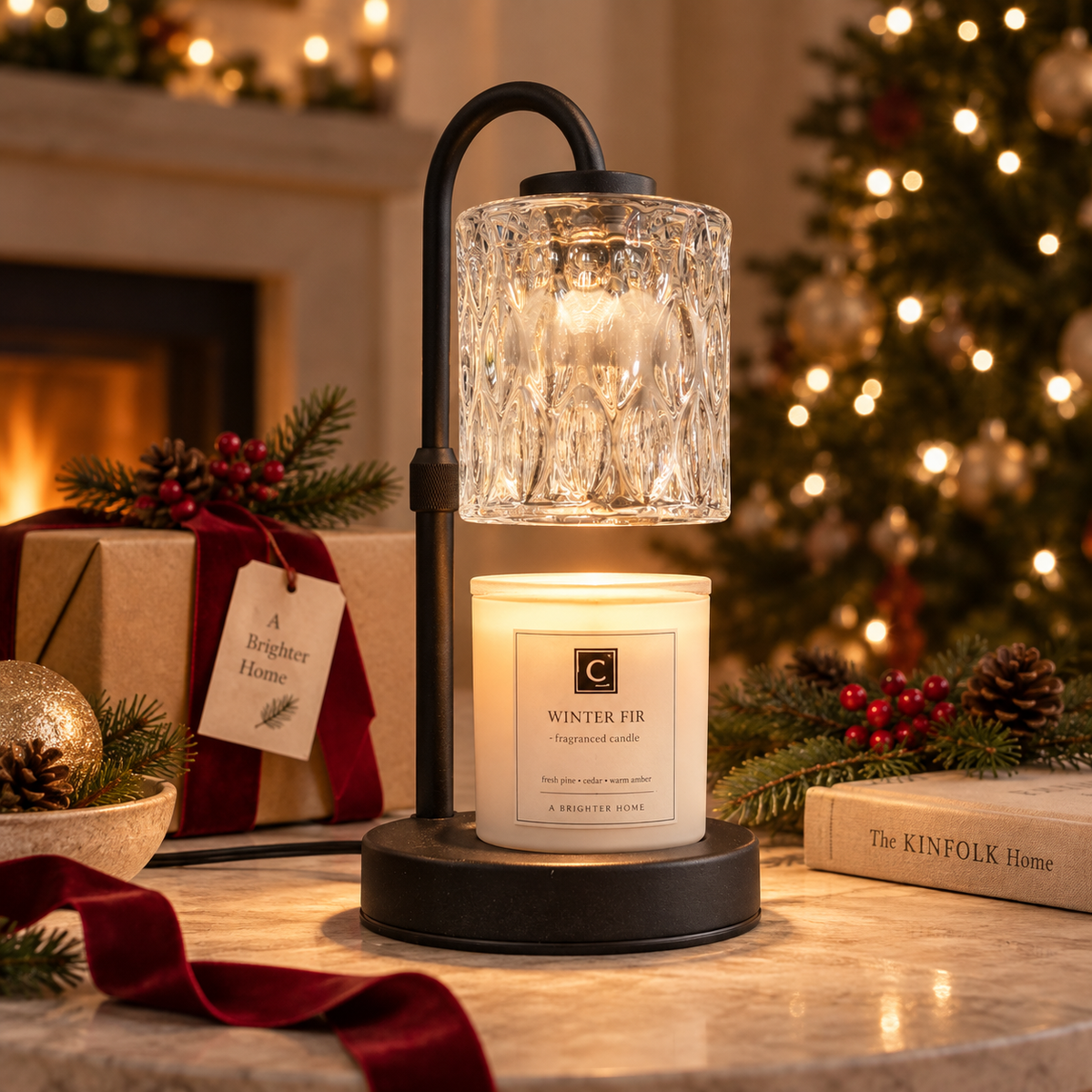 Electric Candle Warmer Lamp With Glass Shade | Metal Gooseneck Dimmable Lamp | Candle Lover Gift