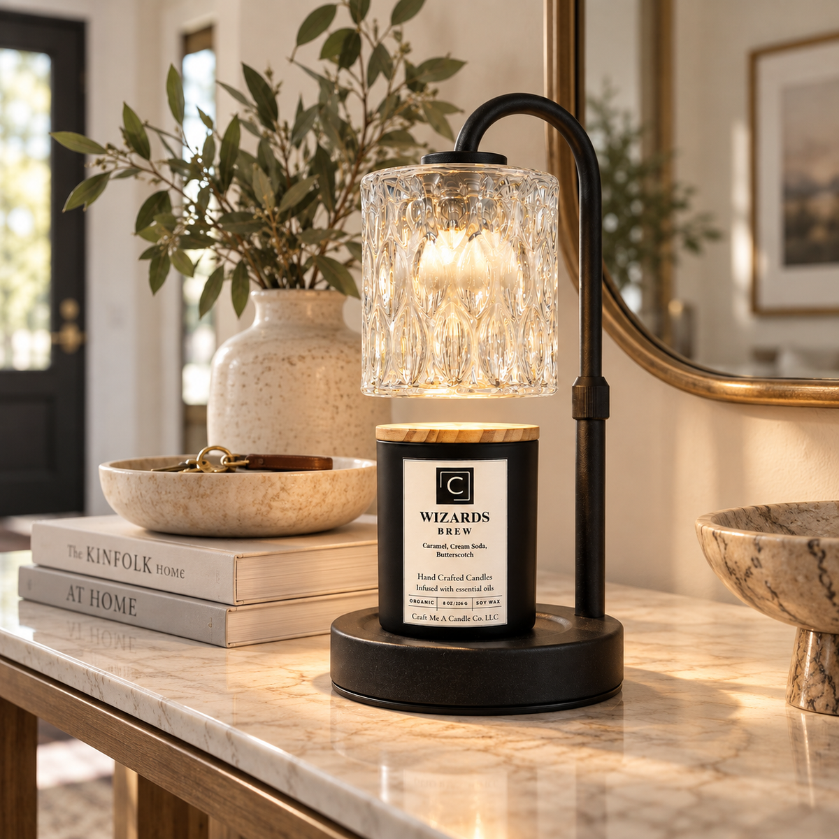 Electric Candle Warmer Lamp With Glass Shade | Metal Gooseneck Dimmable Lamp | Candle Lover Gift