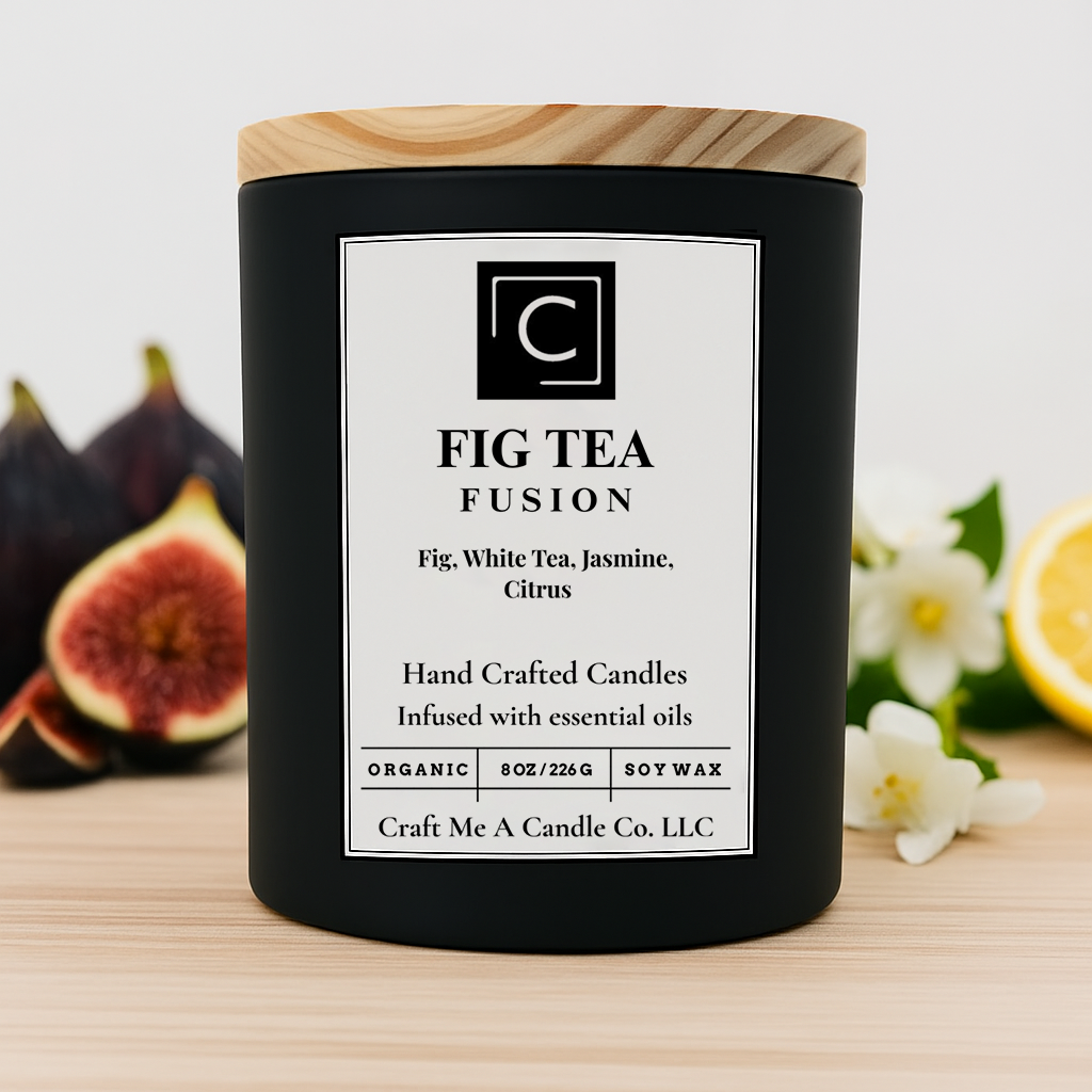 Fig Tea Fusion Scented Candle – Fig, White Tea, Jasmine, Citrus | Natural Soy Wax Candles | Round Jar Candles