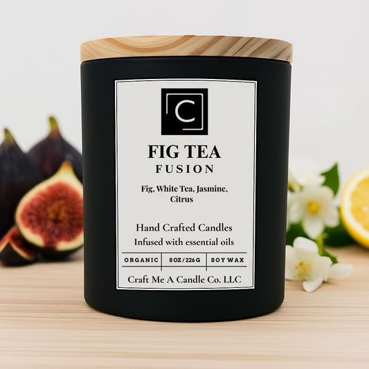 Fig Tea Fusion Scented Candle – Fig, White Tea, Jasmine, Citrus | Natural Soy Wax Candles | Round Jar Candles