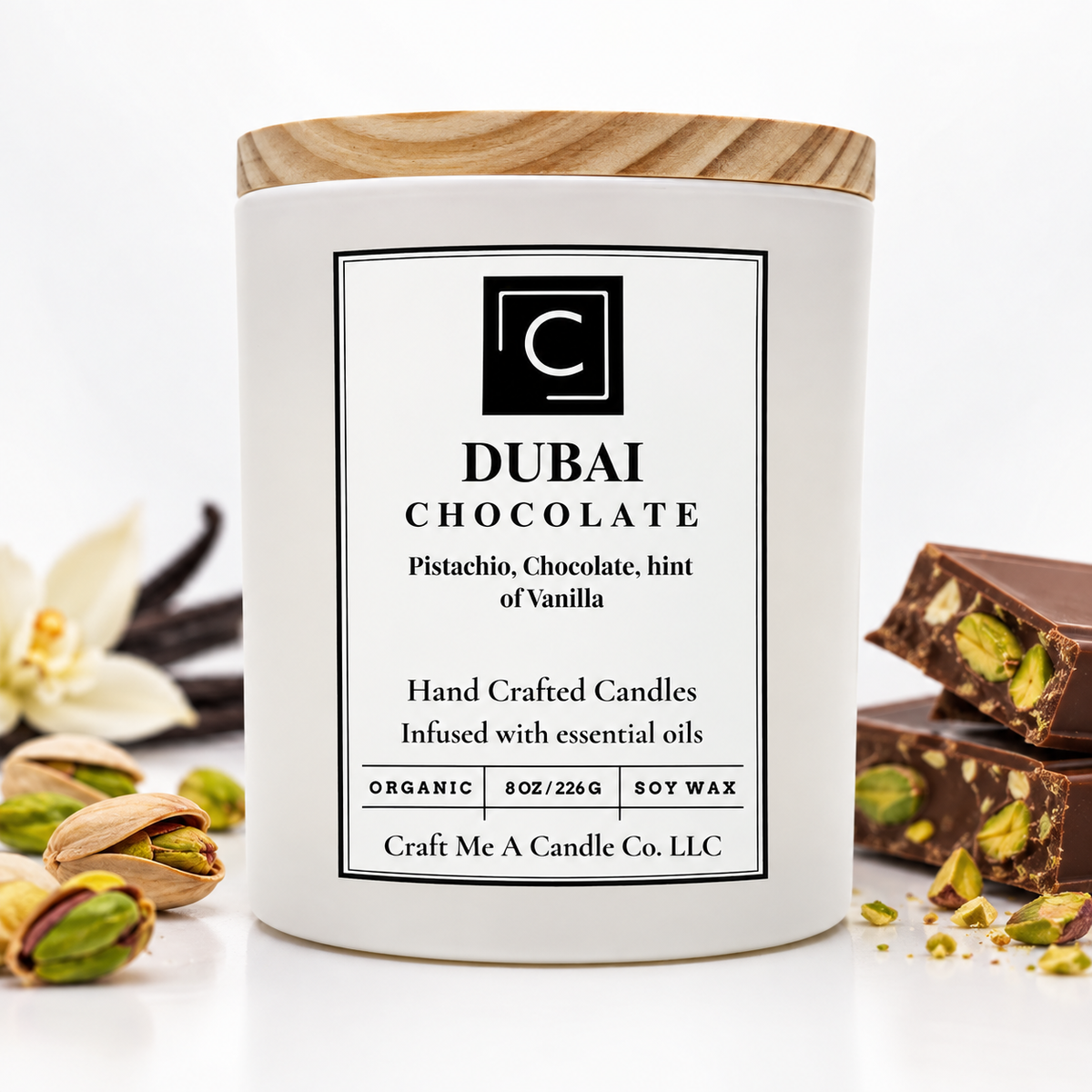 Dubai Chocolate Soy Wax Candle 8oz - Pistachio, Chocolate, Hint Of Vanilla