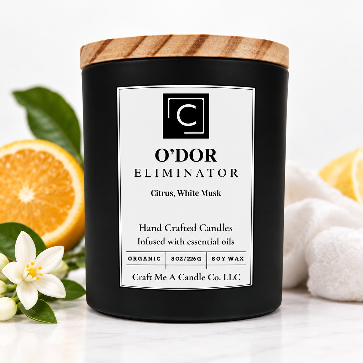 Odor Eliminator Soy Wax Candle 8oz - Citrus, White Musk | Scented Soy Candle