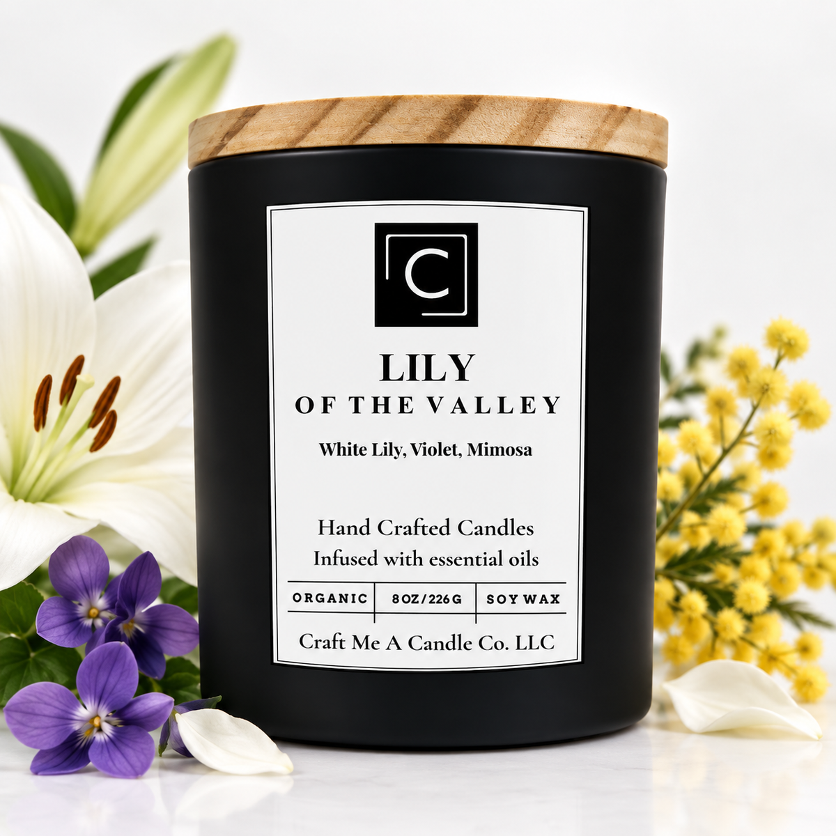 Lily Of The Valley Soy Wax Candle 8oz - White Lily, Violet, Mimosa | Scented Soy Candle